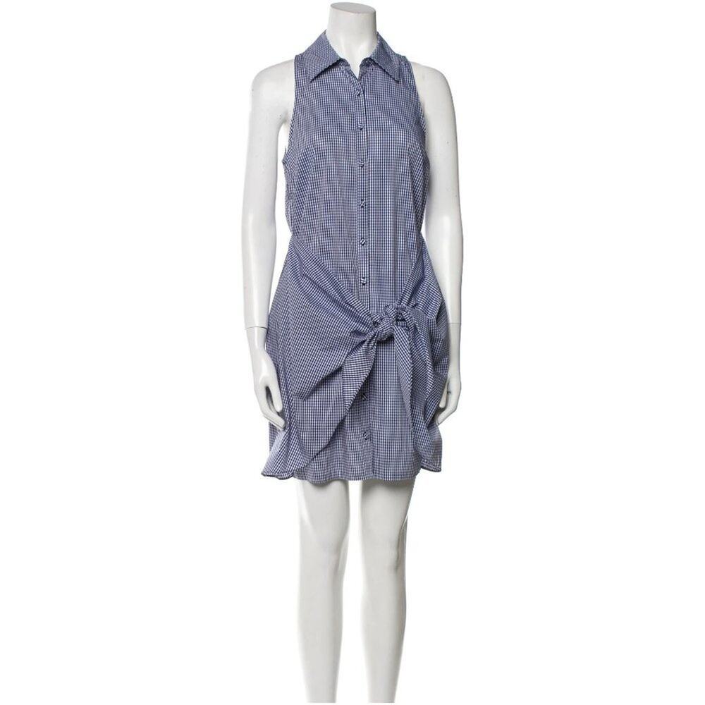 5a7 Cinq a Sept Dress Check Button Sleeveless Tie Mini Blue 8